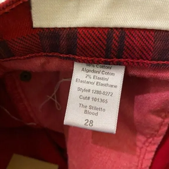 Current/Elliott The Stiletto Skinny Jeans Red Plaid 28
