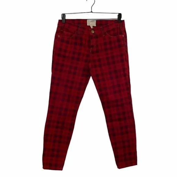 Current/Elliott The Stiletto Skinny Jeans Red Plaid 28