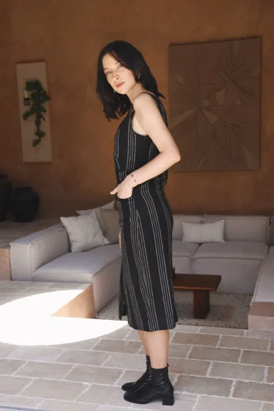Darcy Pinafore Dress - Pinstripe Linen