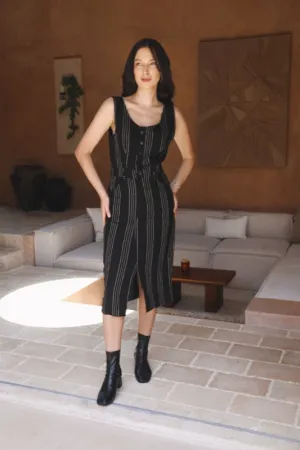 Darcy Pinafore Dress - Pinstripe Linen