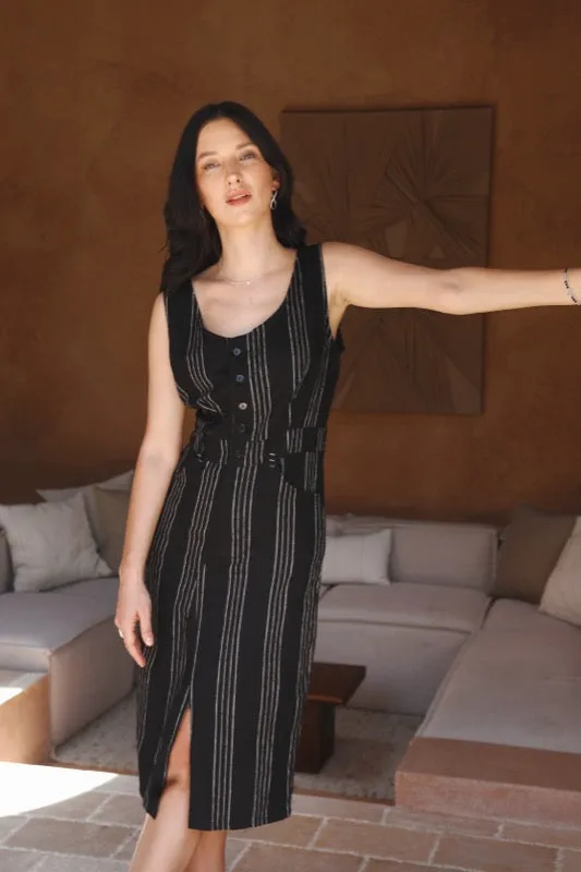 Darcy Pinafore Dress - Pinstripe Linen