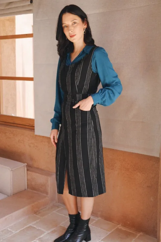 Darcy Pinafore Dress - Pinstripe Linen