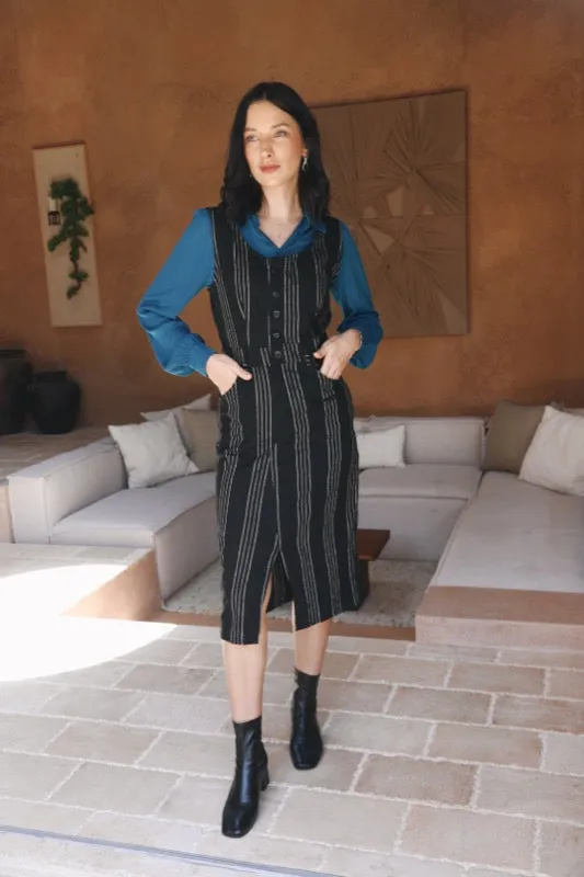 Darcy Pinafore Dress - Pinstripe Linen