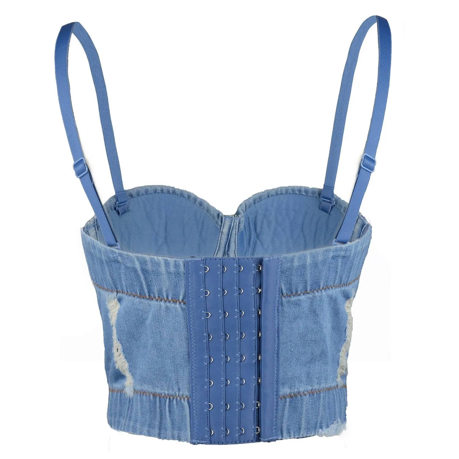 Deium Hole Cute Women's Bustier Crop Top Jean Corset Top Bra