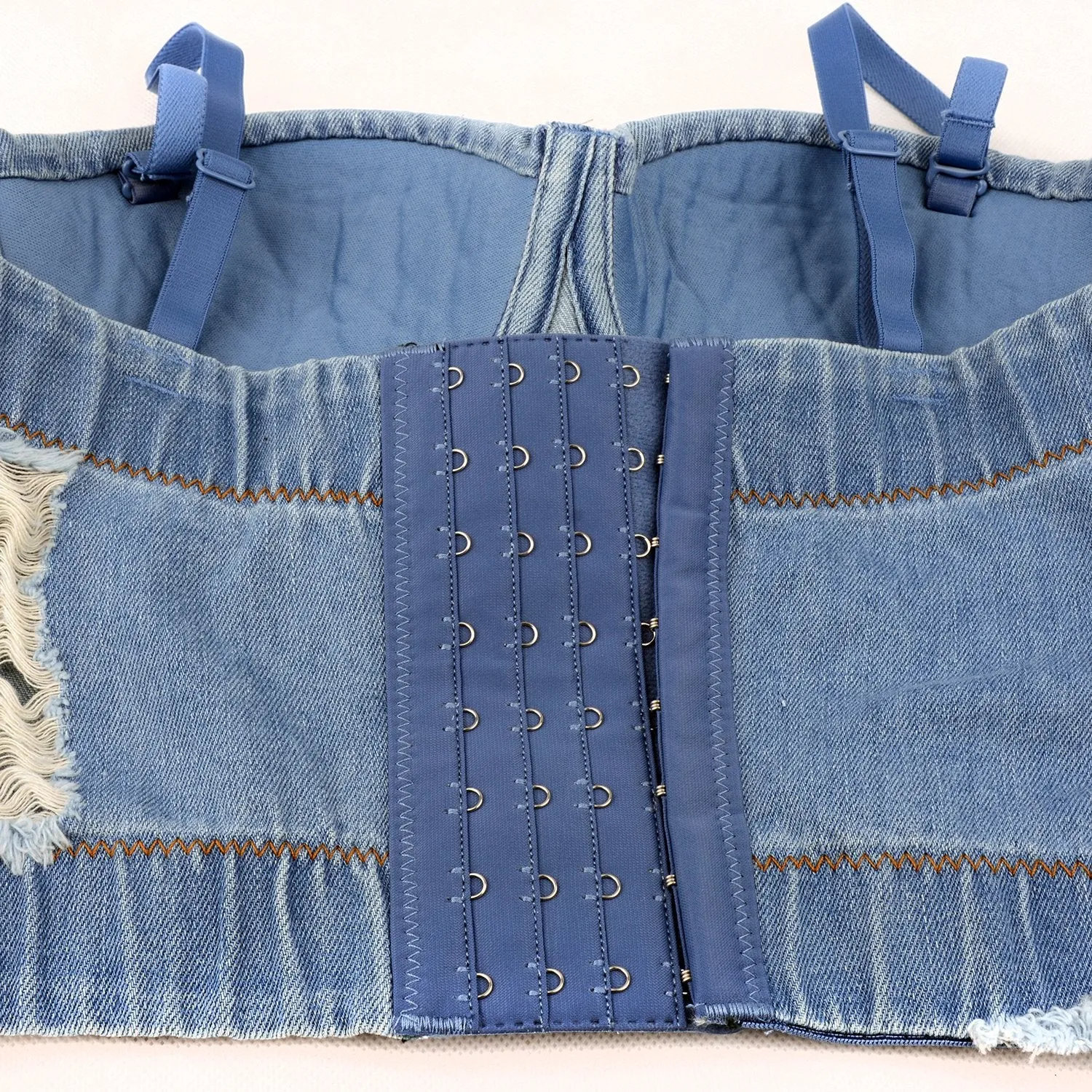 Deium Hole Cute Women's Bustier Crop Top Jean Corset Top Bra