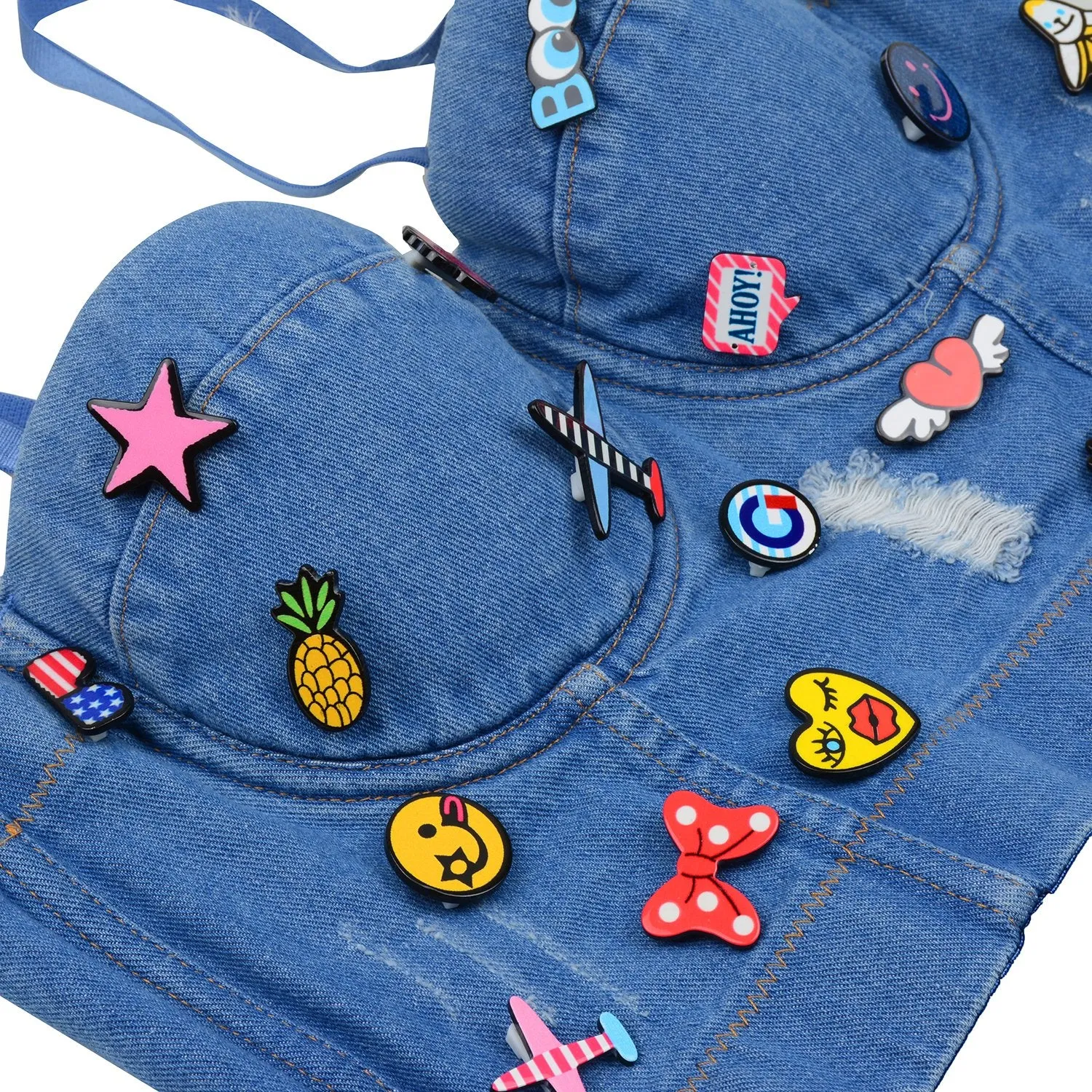 Deium Hole Cute Women's Bustier Crop Top Jean Corset Top Bra