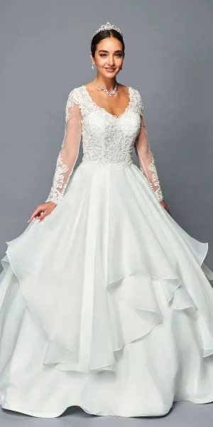 DeKlaire Bridal 466 Floor Length A-Line Ball Wedding Gown Chapel Train