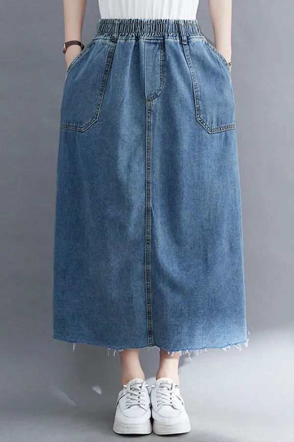 Denim Elastic Waist Skirt
