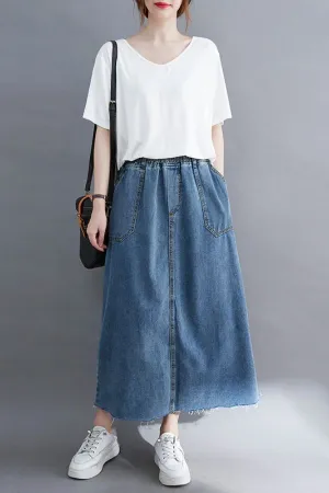 Denim Elastic Waist Skirt