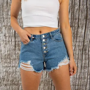 Denim shorts 5 button up distressed