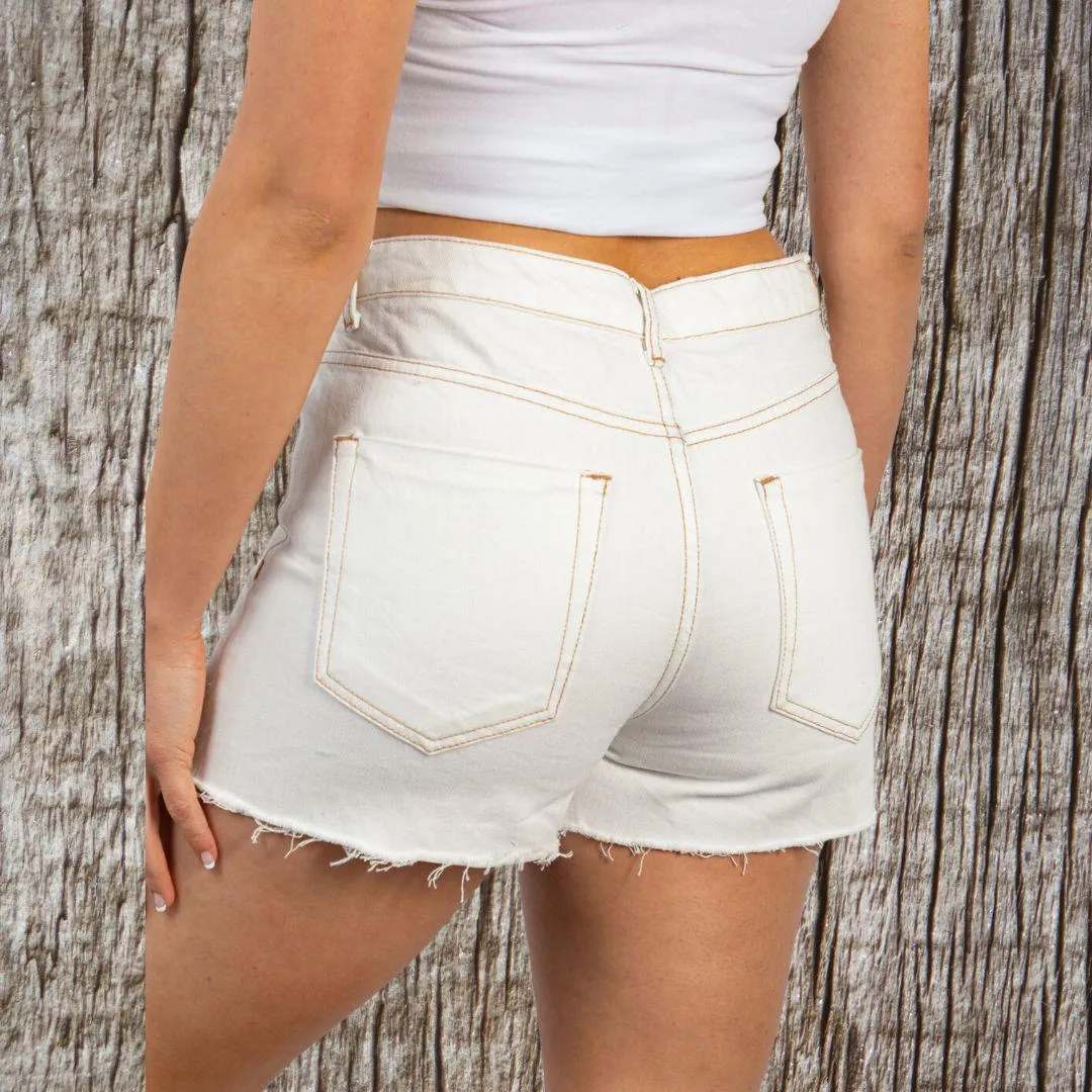 Denim shorts 5 button up distressed