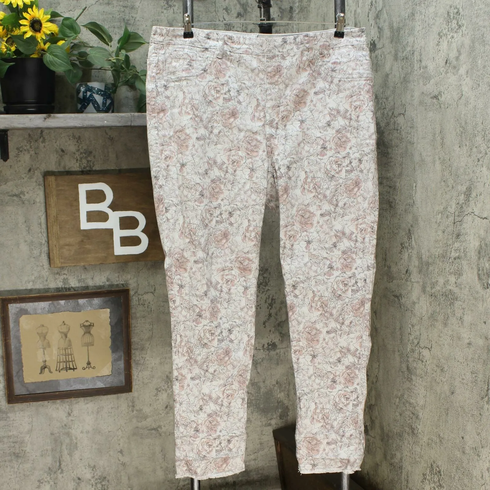 DG2 by Diane Gilman Reversible Twill Skinny Jeans Gray Floral Plus 1X Tall