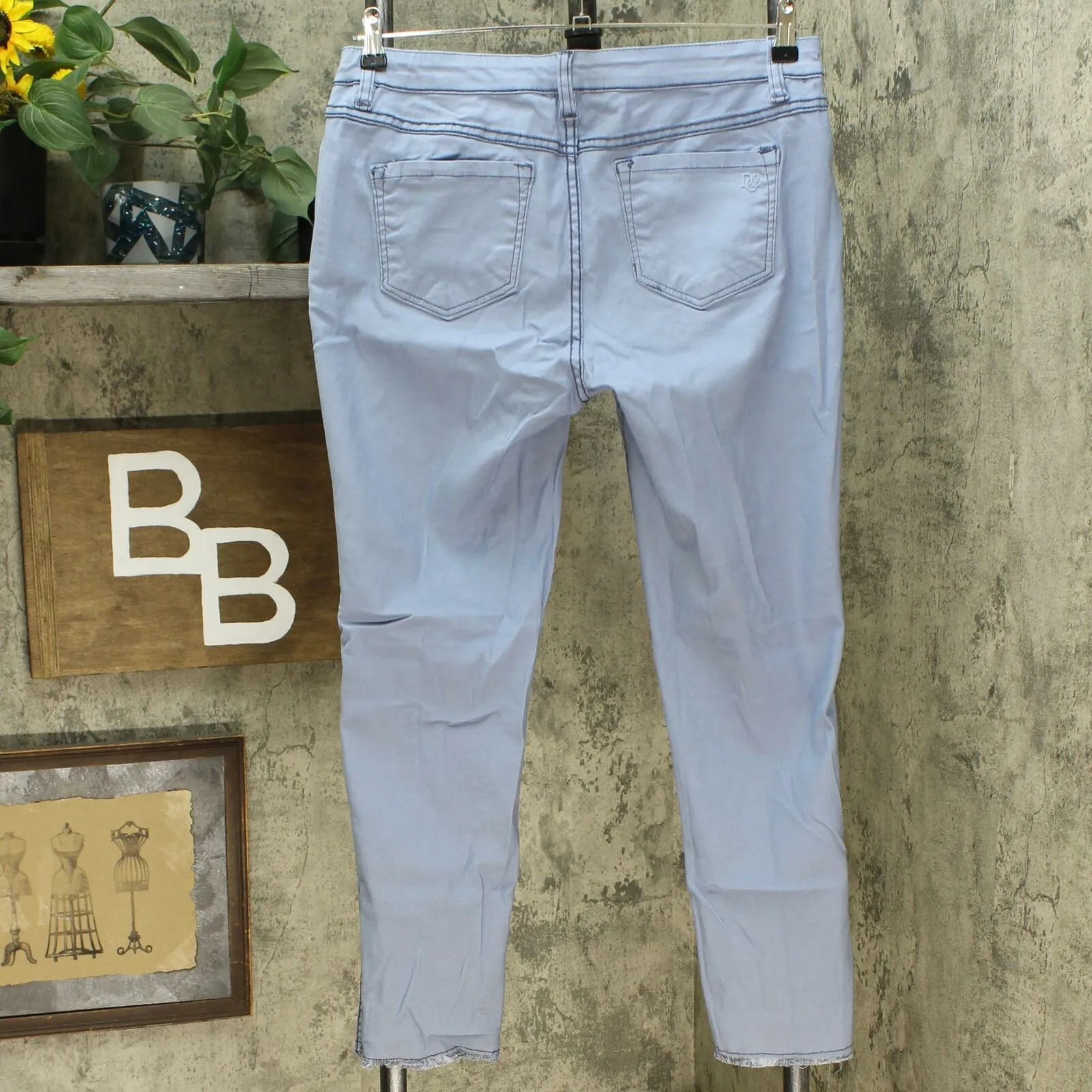 DG2 by Diane Gilman Twill Pull On Skinny Jeans Blue Floral Petite Medium