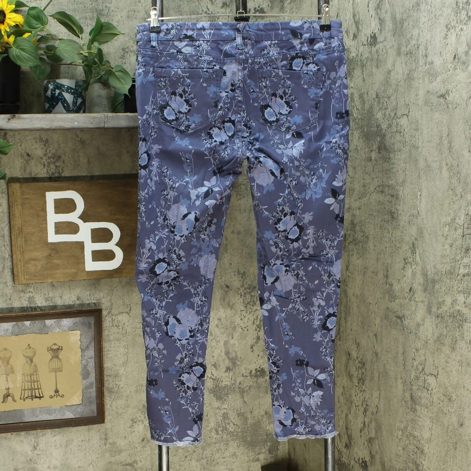 DG2 by Diane Gilman Twill Pull On Skinny Jeans Blue Floral Petite Medium