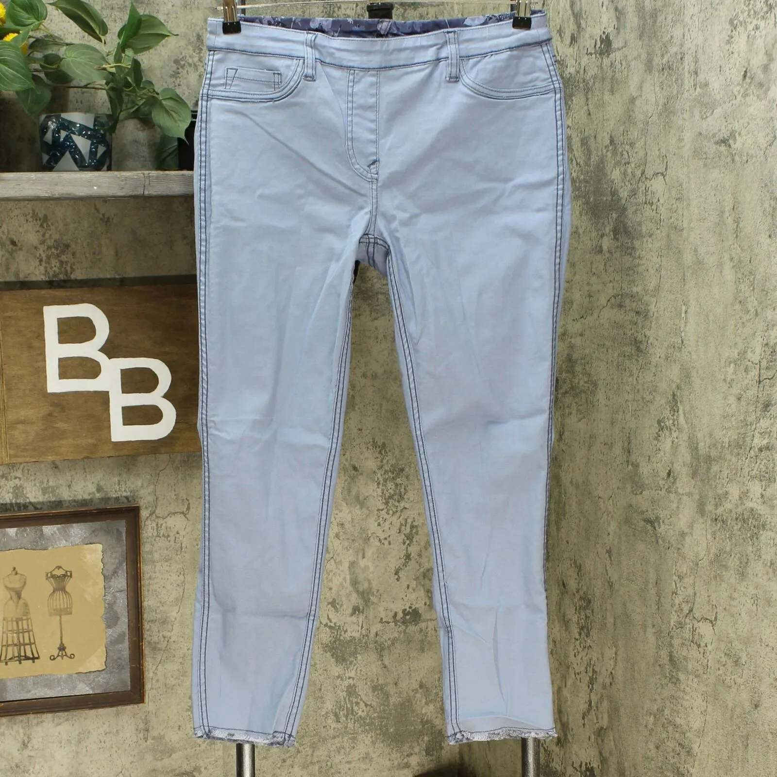 DG2 by Diane Gilman Twill Pull On Skinny Jeans Blue Floral Petite Medium