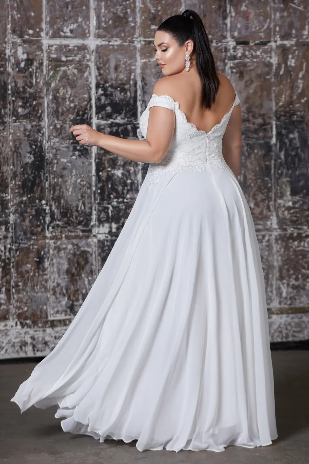 Dina Wedding Dress Off the Shoulder with Chiffon Skirt C7258KR-White