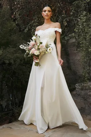 Dina Wedding Dress Off the Shoulder with Chiffon Skirt C7258KR-White
