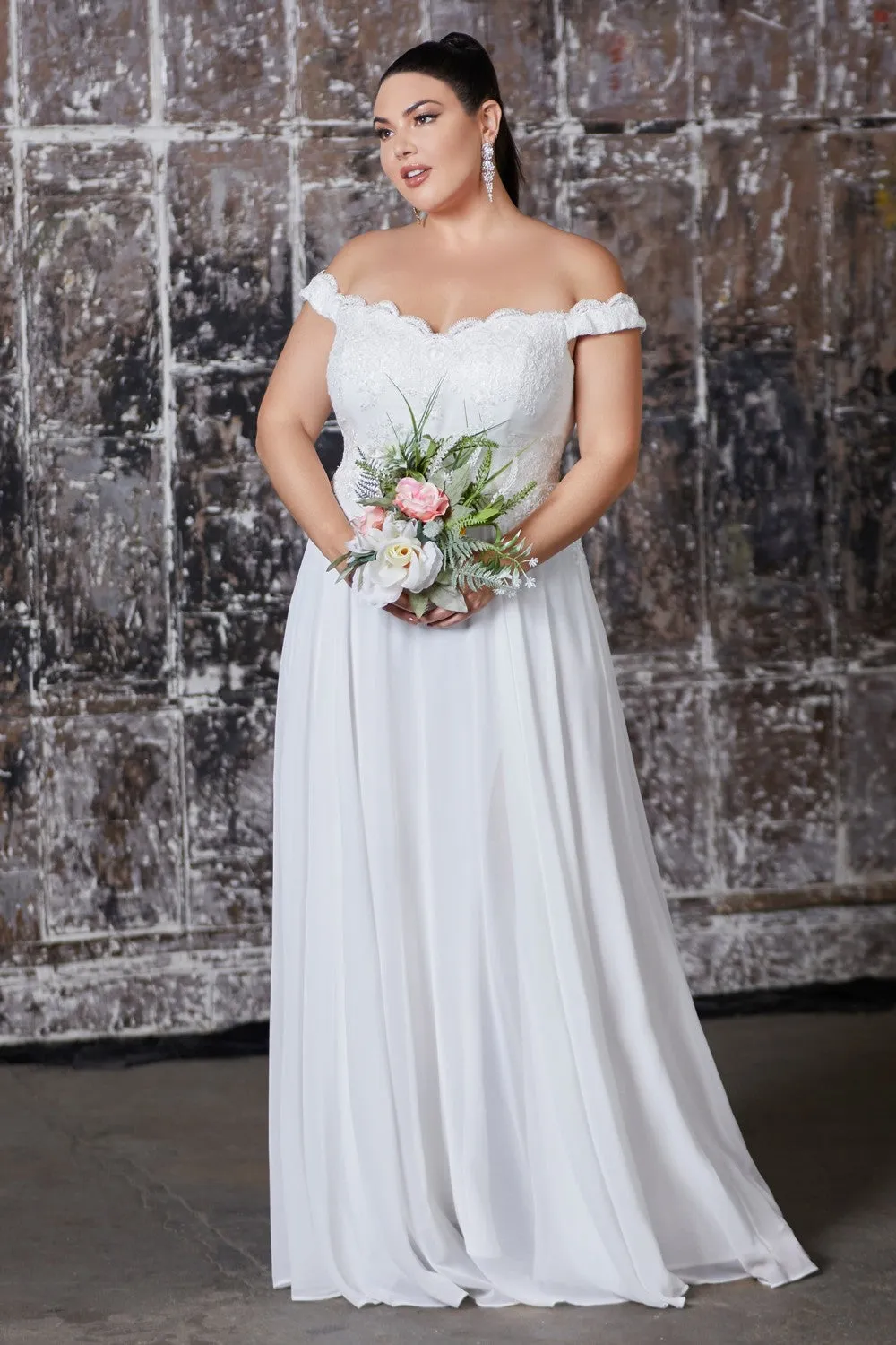 Dina Wedding Dress Off the Shoulder with Chiffon Skirt C7258KR-White