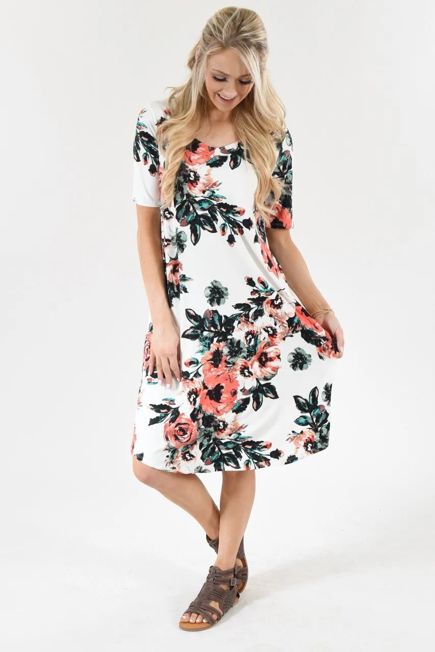 Don't Be Shifty Floral Dress ~ Ivory