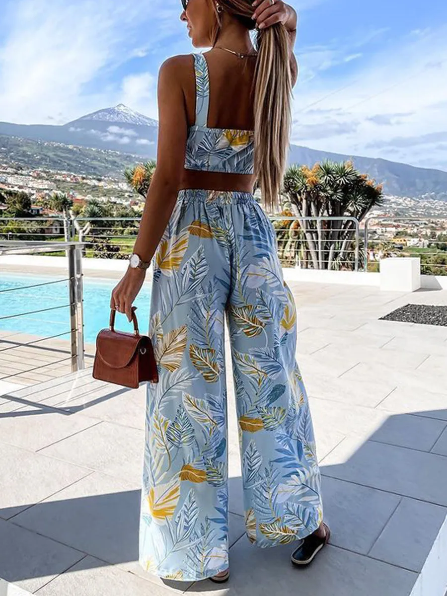 Draw Your Attention Flower Print Pants Suit
