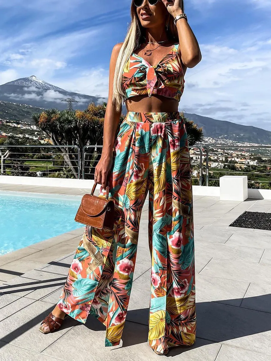 Draw Your Attention Flower Print Pants Suit