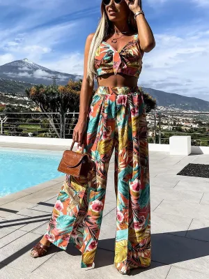 Draw Your Attention Flower Print Pants Suit