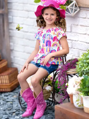 Drawn to Rainbows Patched Denim Shorts Set