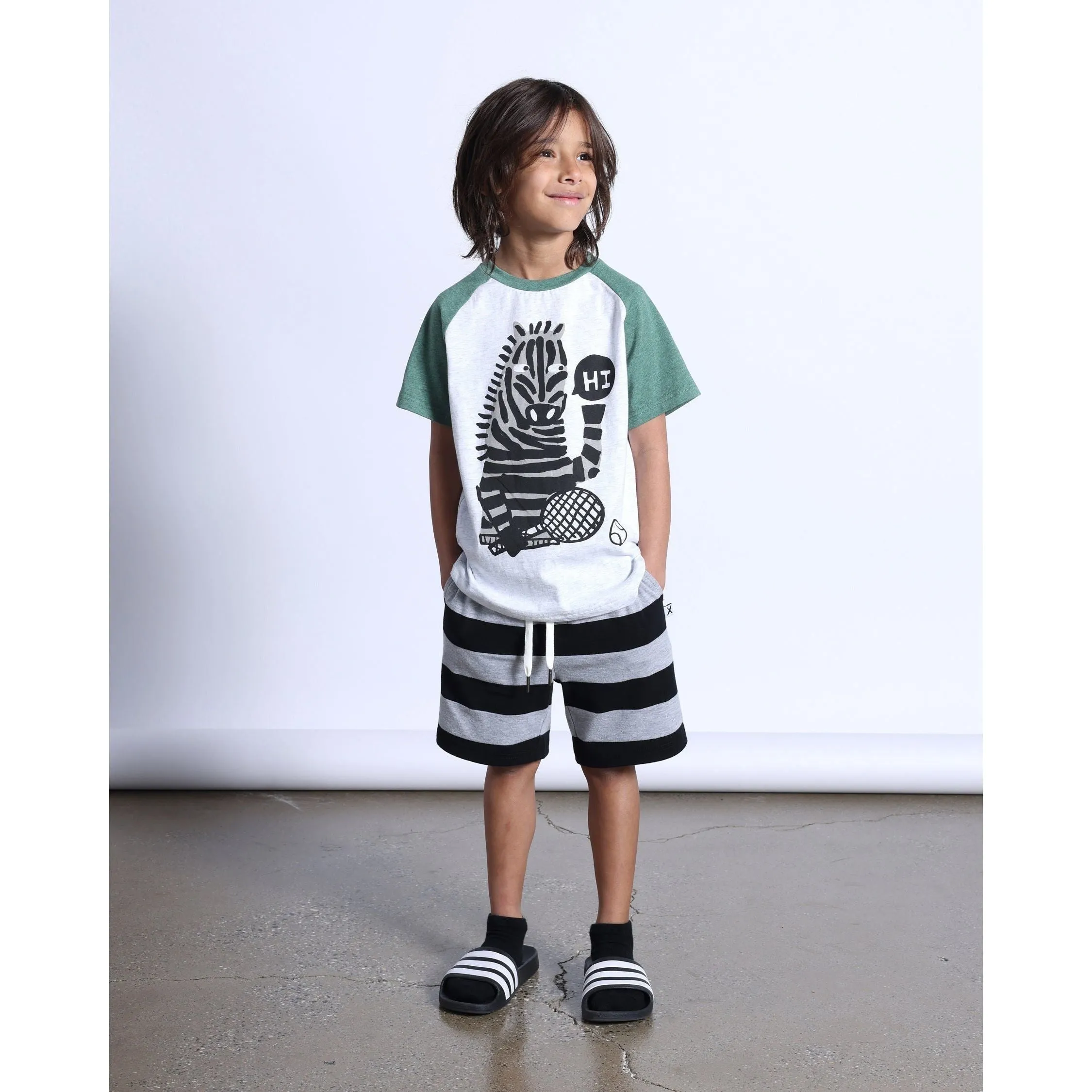 Duo Short- Black/Grey Marle Stripe