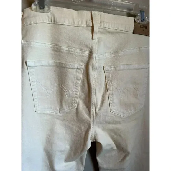 Edwin Bree High Rise Straight Leg Jeans Cream White High Waist Designer Jeans 29
