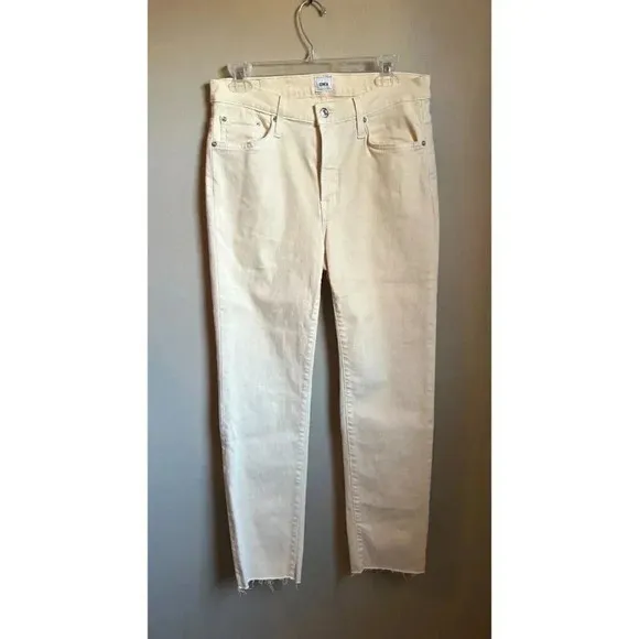 Edwin Bree High Rise Straight Leg Jeans Cream White High Waist Designer Jeans 29