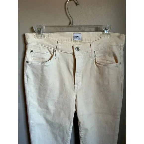Edwin Bree High Rise Straight Leg Jeans Cream White High Waist Designer Jeans 29