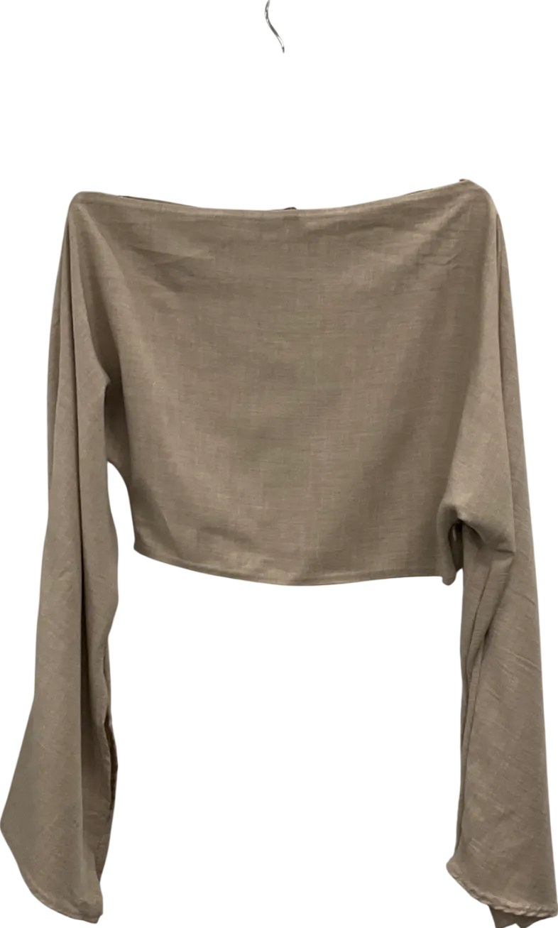 Ego Beige Open Neck Linen Look Top With Slashed Sleeves UK 14