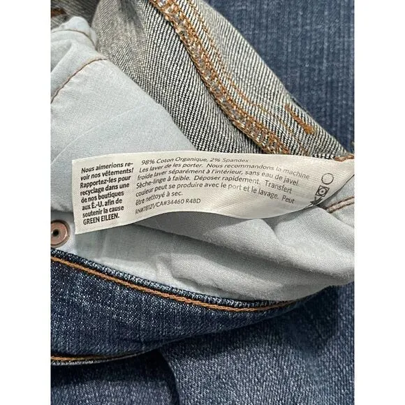 Eileen Fisher Straight Leg Jeans Organic Cotton Sustainable Dark Wash Blue 8