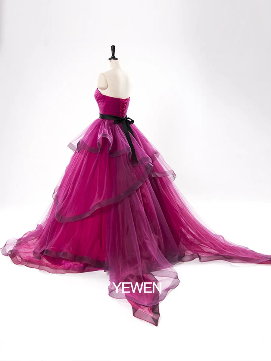 Elegant Tulle Dress Asymmetric Strapless A-Line Maternity Dress 001
