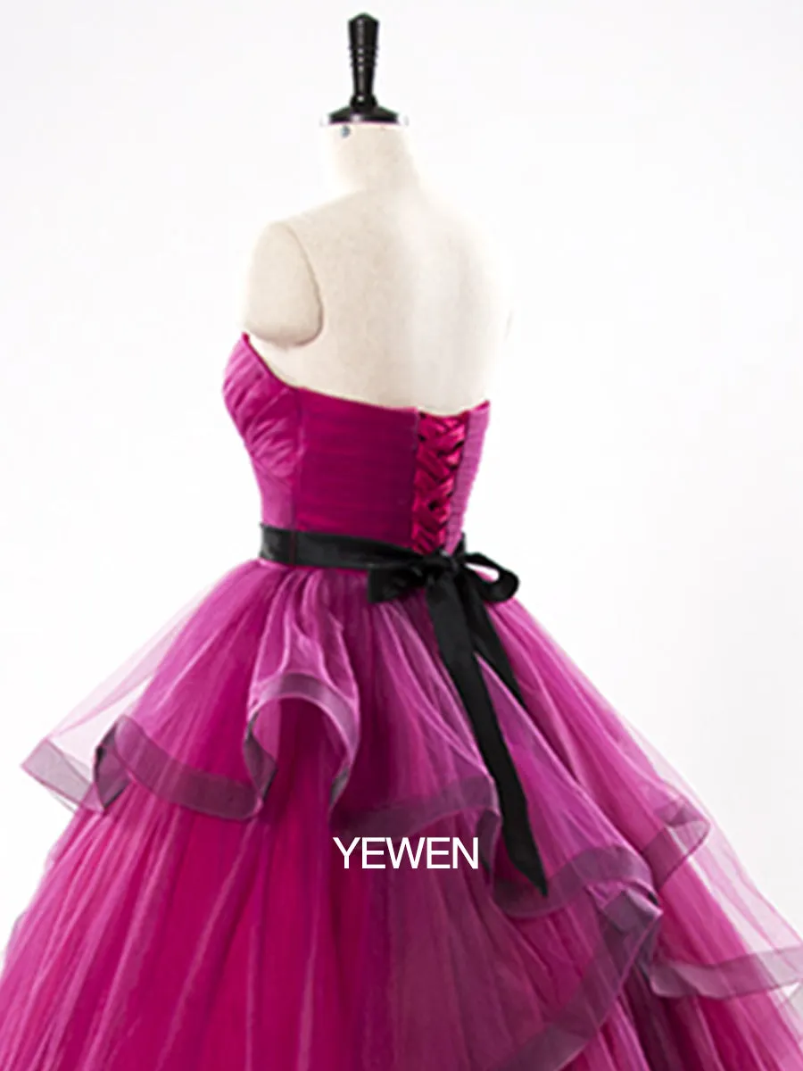 Elegant Tulle Dress Asymmetric Strapless A-Line Maternity Dress 001