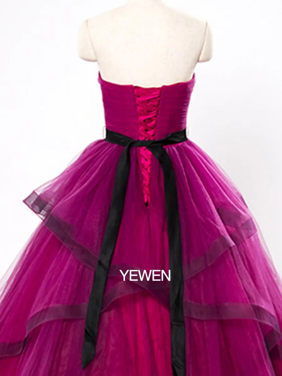 Elegant Tulle Dress Asymmetric Strapless A-Line Maternity Dress 001