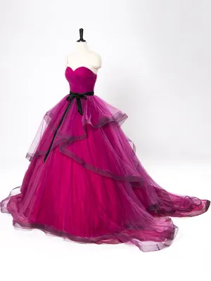 Elegant Tulle Dress Asymmetric Strapless A-Line Maternity Dress 001