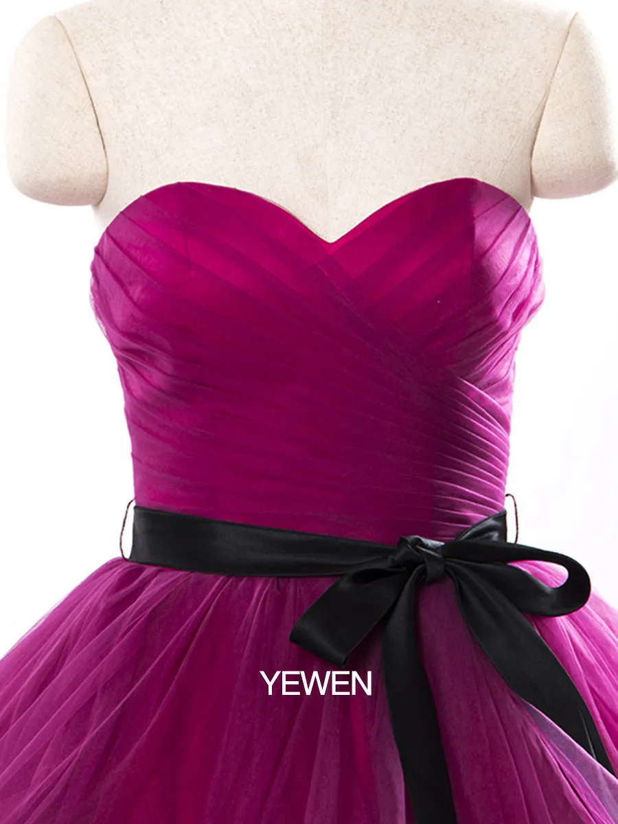Elegant Tulle Dress Asymmetric Strapless A-Line Maternity Dress 001