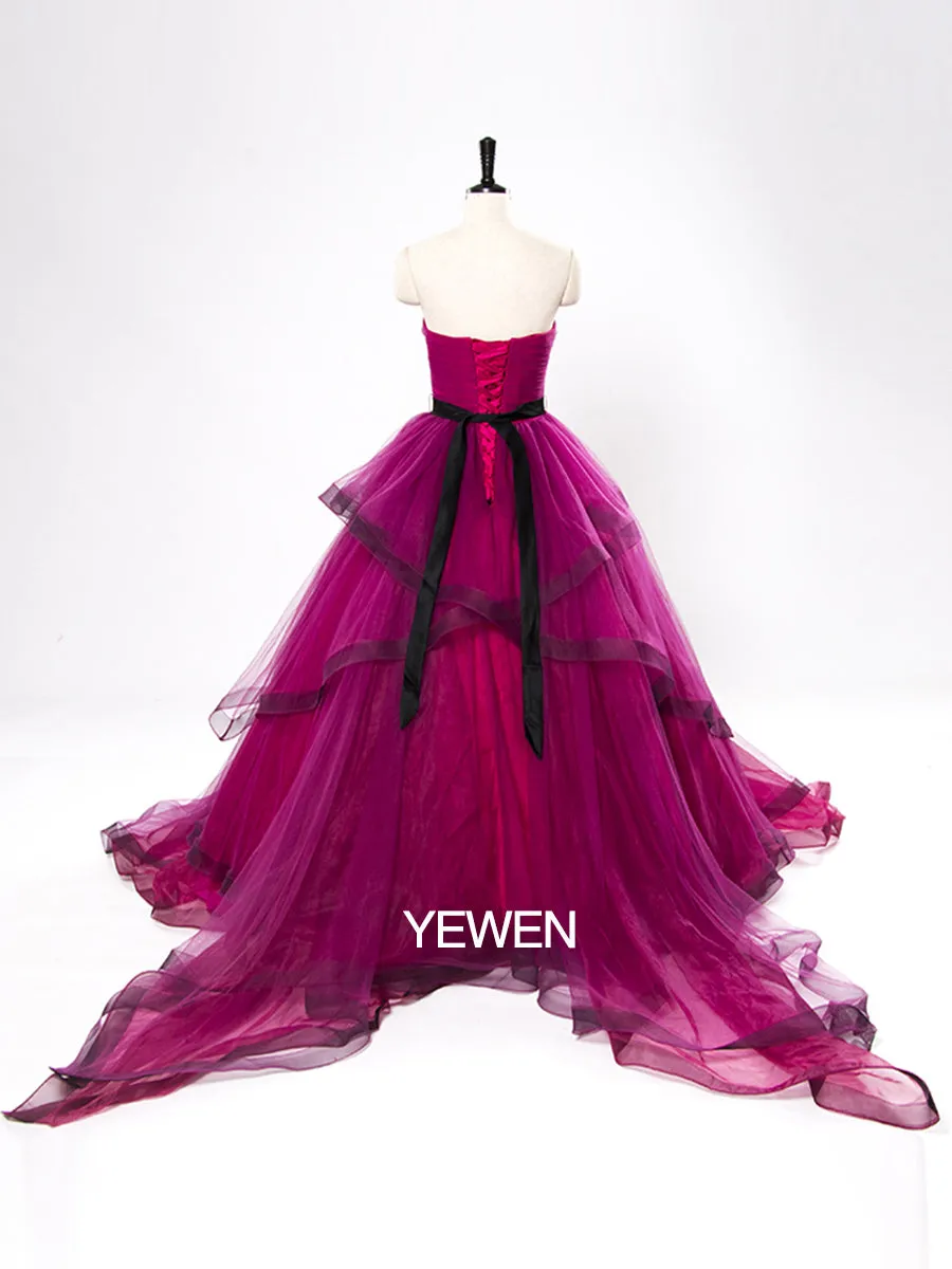 Elegant Tulle Dress Asymmetric Strapless A-Line Maternity Dress 001
