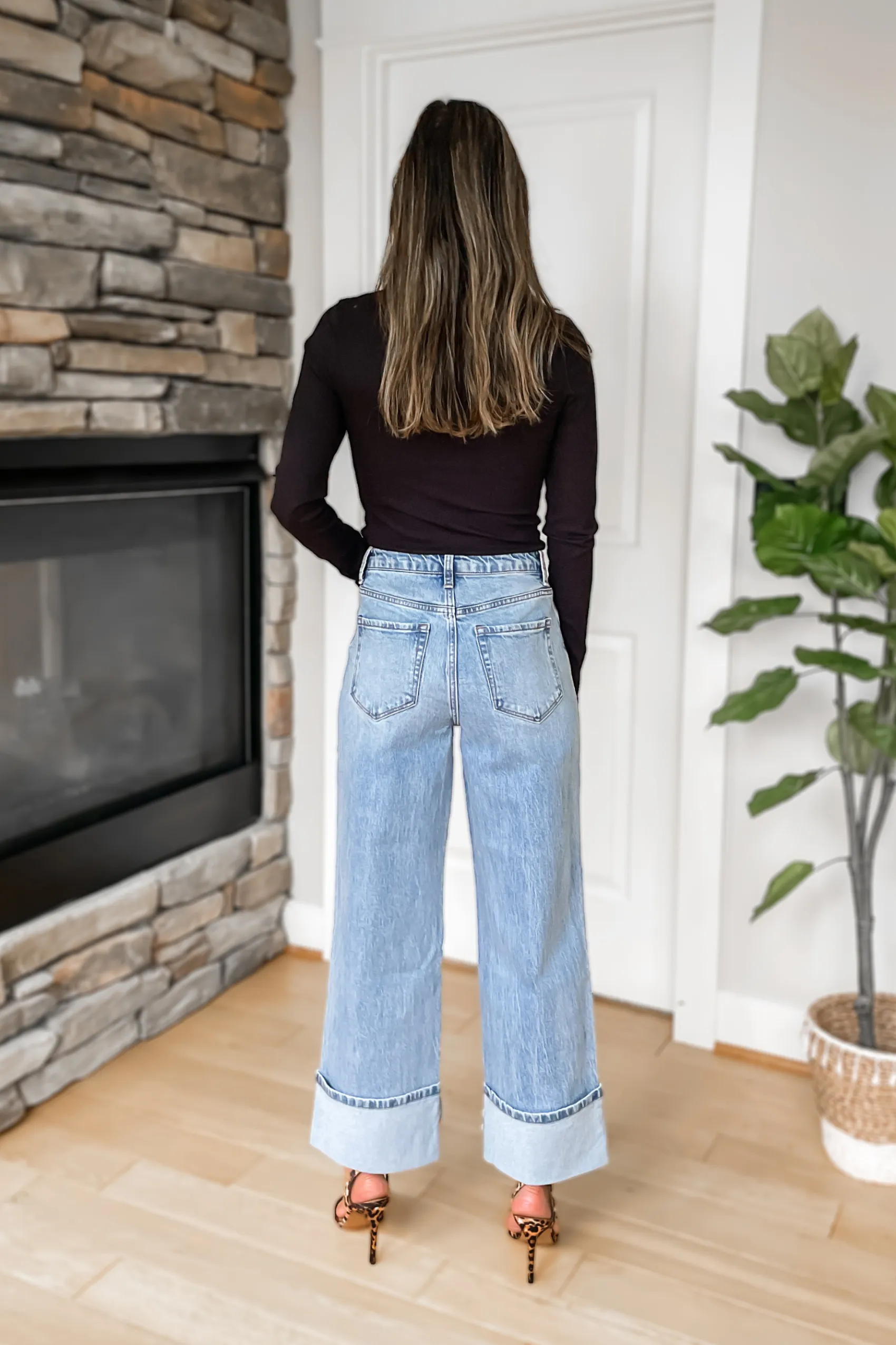 Emily High Rise Cuff Straight Jeans