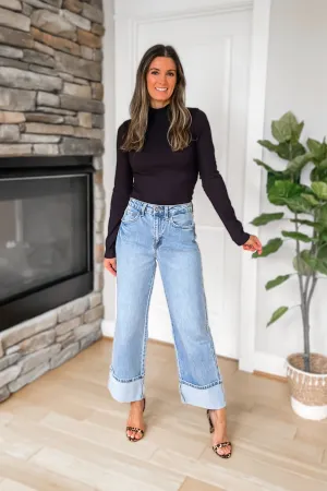 Emily High Rise Cuff Straight Jeans