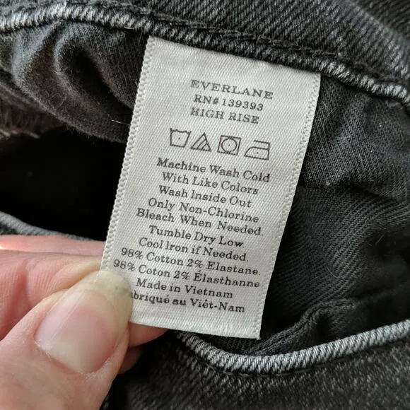 EVERLANE Jeans 24 Ankle Black High Rise Waist Skinny Mom Fit Gray