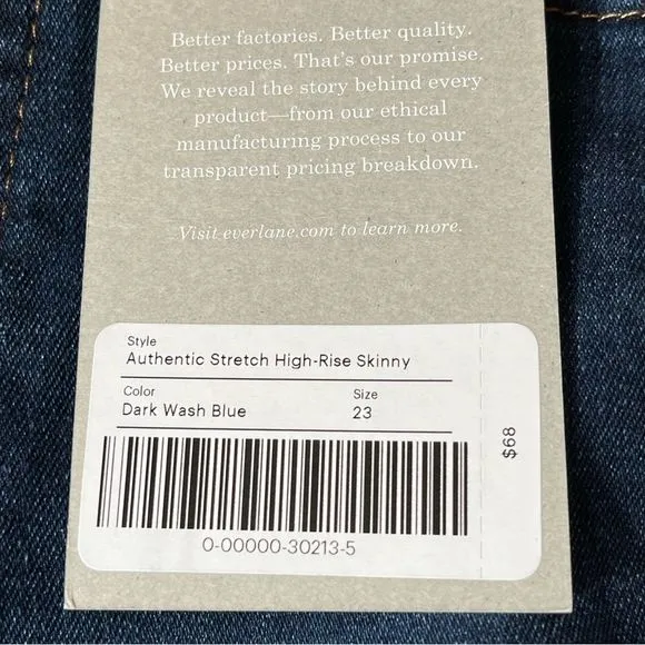Everlane The Authentic Stretch High-Rise Skinny Ankle Jeans Dark Blue Size 23
