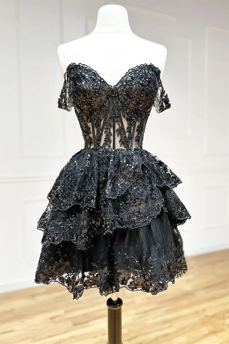 Everly |Short A-Line Sweetheart Tiered Homecoming Dress