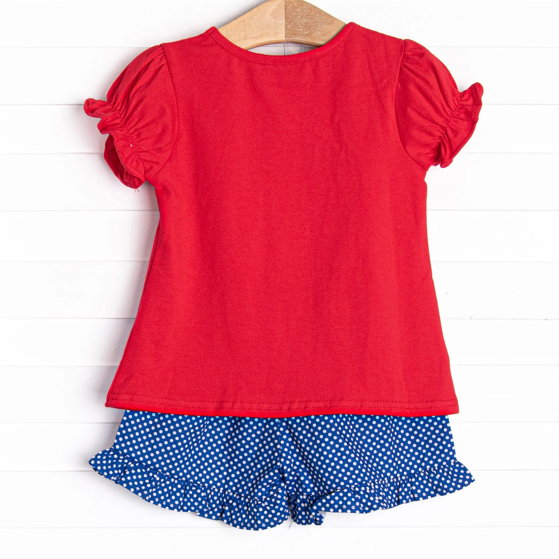 Extra Innings Applique Ruffle Short Set, Red