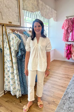 FINAL SALE: Linen V-Neck Top in Off White