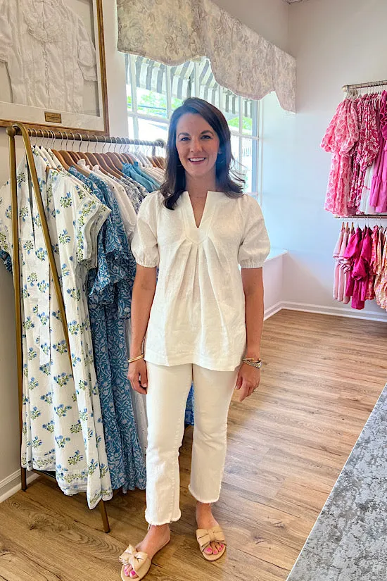 FINAL SALE: Linen V-Neck Top in Off White