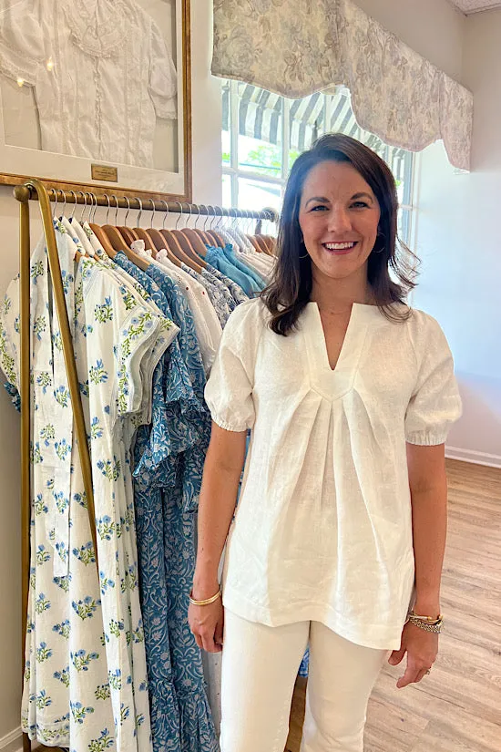 FINAL SALE: Linen V-Neck Top in Off White