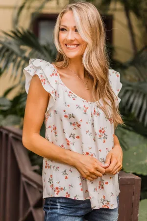 First Pick Ruffle Floral Top- Ivory