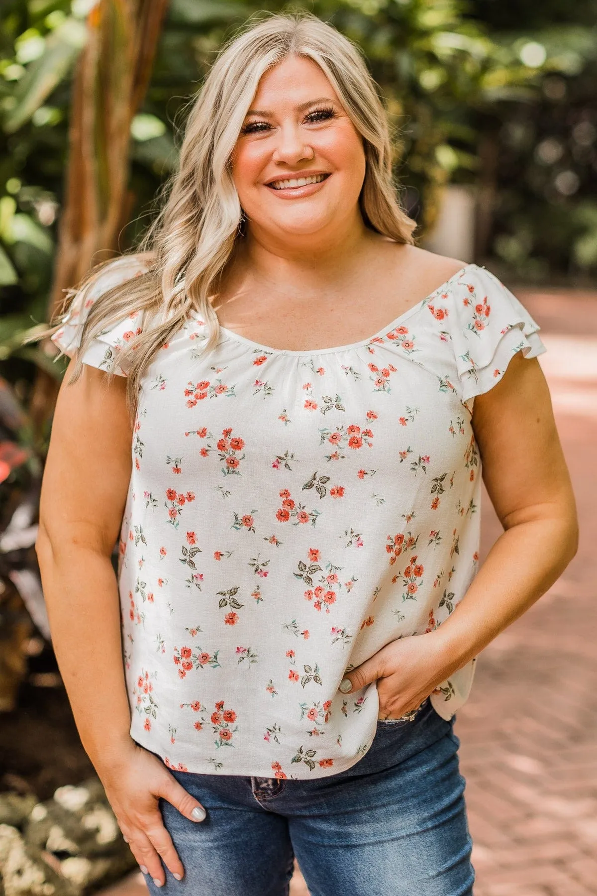 First Pick Ruffle Floral Top- Ivory